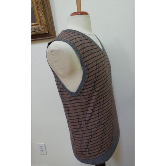 ADAM Man's Brown and Black Stripe 100% Cashmere V-Neck Sweater/Vest Size: M - Picture 3 of 9